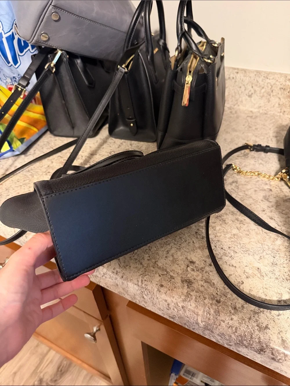 Michael Kors Black Pebbled Leather Top-Handle Satchel with Gold Accent